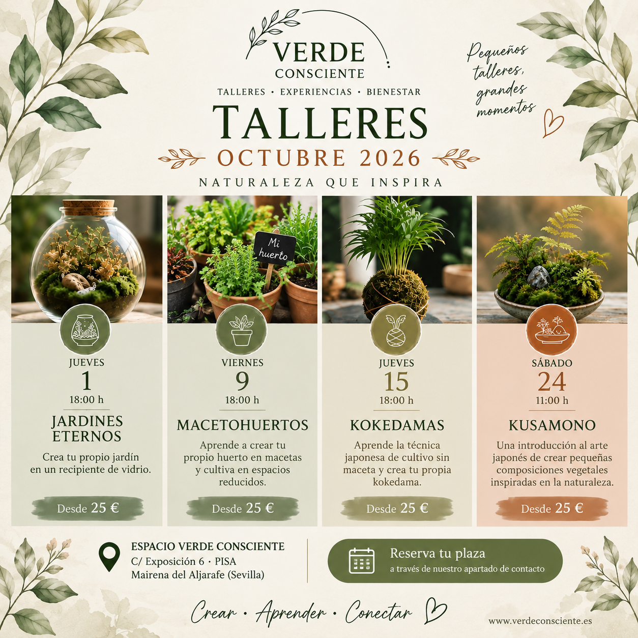 Calendario de talleres de octubre en Espacio Verde Consciente